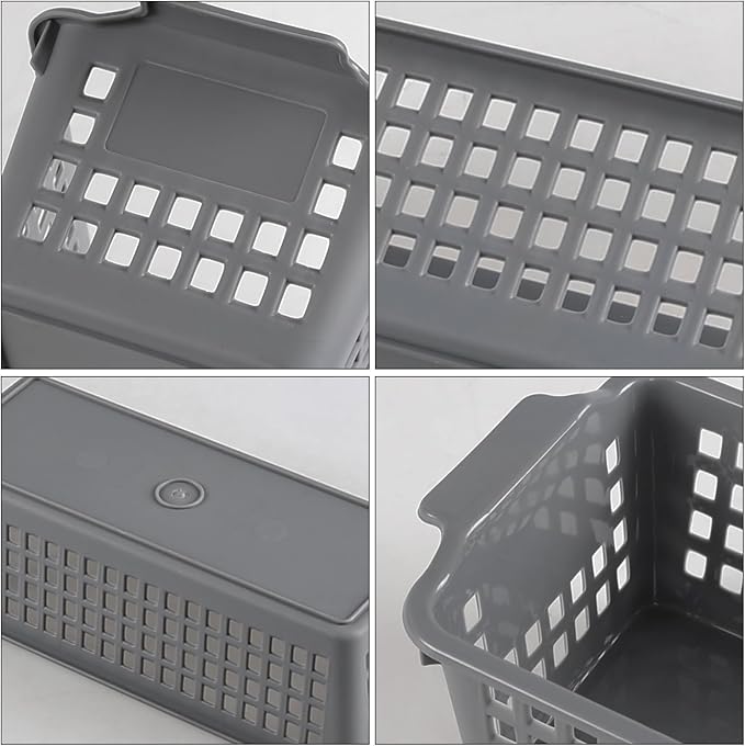 Farmoon 6 Pack Slim Storage Baskets, Grey Plastic Organizer Basket