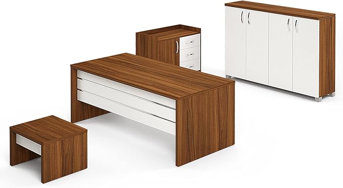 71" Wood Office Furniture Set of 4pcs | Modern Executive Desk | File Drawers w/Telescopic Rails | Large Storage Cabinet w/Chrome Handles | Coffee Table | Sturdy Home Workstation Suite
