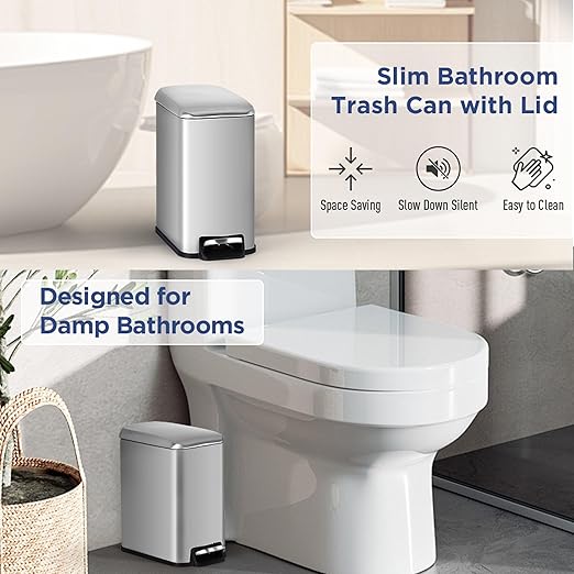 Bigacc 1.3 Gallon Kitchen Trash Can, Stainless Steel Small Trash Can & Mini Garbage Can with Removable Plastic Inner Bucket Lid, Foot Pedal, Waste Bin for Bathroom