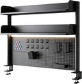 CHSSIH Clamp On Desk Pegboard Shelf - Metal Desktop Organizer Hutch with 2 Shelves for Storage and Display, Desk Add-On Shelf for Office, Dorm, or Computer Monitor Stand, Black, 31.4In