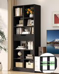 Armocity 8-Tier Tall Bookshelf with Drawer, 73.6" Narrow Freestanding Bookcase, Space-Saving Wood Display Shelves Storage for Living Room, Home Office Bedroom, Black