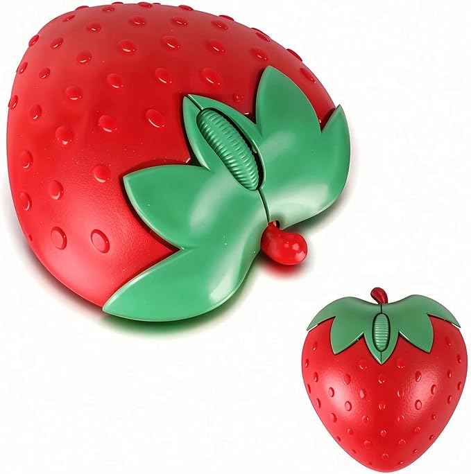 Cute Strawberry Wireless Mouse - 2.4G & Bluetooth Dual-Mode, Ergonomic Design for Laptop/PC - Perfect for Students & Gamers, Comfortable Grip & Plug-and-Play (Red)