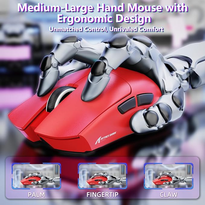 MAMBASNAKE Attack Shark X11SE Lightweight Wireless Gaming Mouse, Tri-Mode 2.4G/USB-C Wired/BT, 22K DPI, PAW3311 Optical Sensor, 59g, 5 Programmable Buttons, 300mAh Battery for PC/Mac(Red)