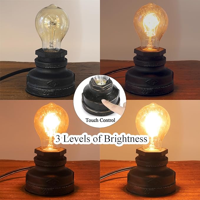 Touch Control Table Lamp Vintage Desklamp Small Industrial Touch Light Bedside Dimmable Nightstand-Lamp Steampunk AccentLight Edison Lamp Base Antique NightLight for Living Room Bedroom