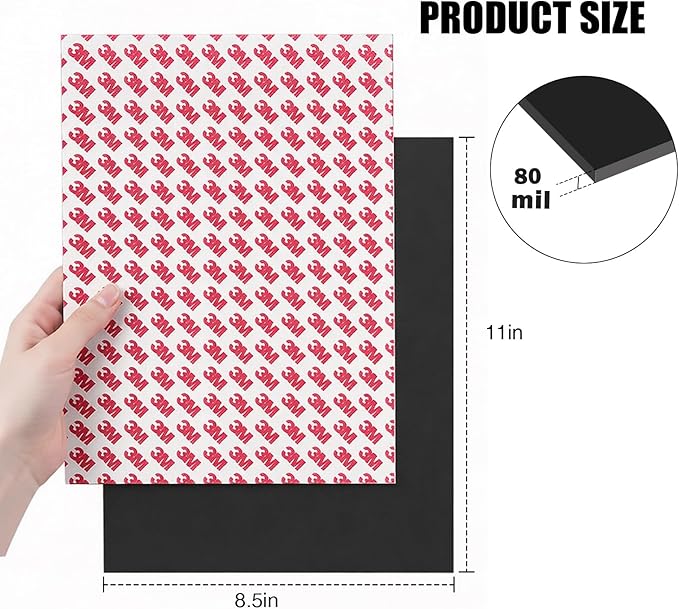 80Mil Magnetic Sheets with Adhesive 8.5" x 11",Self Sticky Letter Size Sheet Anisotropic Magnet,Peel and Stick for Heavy Duty Projects (1 PCS)