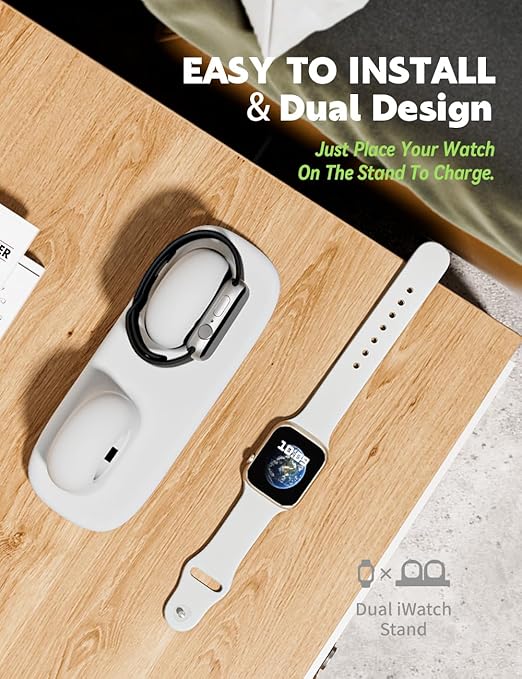 ELETIUO Dual Charger Stand Compatible with Apple Watch Series 49/46/45/44/42/41/40/38mm iWatch Ultra2/Ultra/10/9/8/SE2/7/6/SE/5/4/3/2/1,Silicone Charging Dock Organizer Supports Night Stand Mode,White