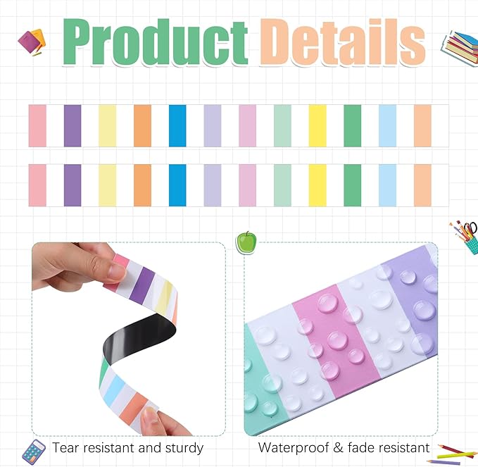 Ireer 24 Pieces Magnetic Strips Retro Magnetic Border for Classroom Whiteboard Bulletin Board Decorative Strips with Adhesive Borders for Bulletin Chalkboard(Pastel)
