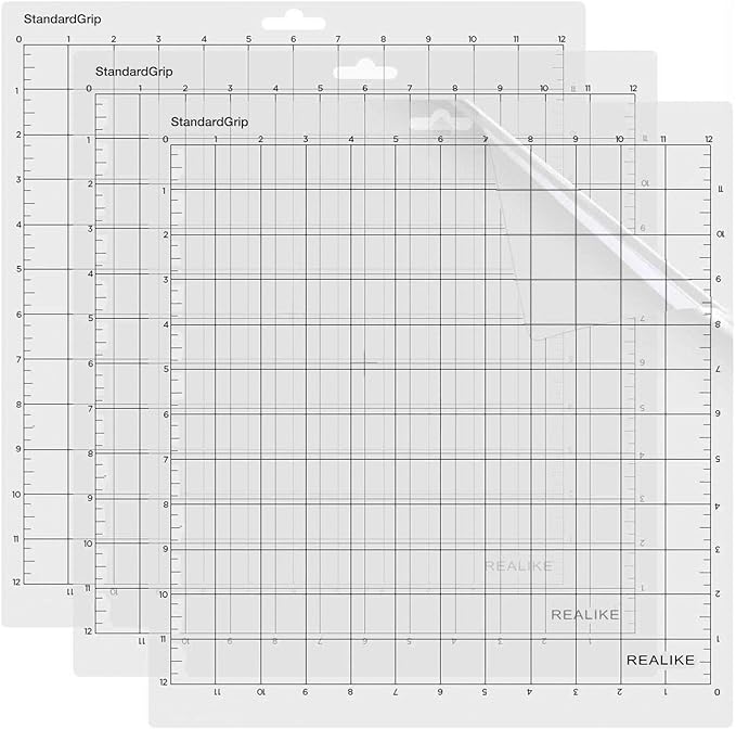 REALIKE 12X12 StandardGrip Cutting Mats for Silhouette Cameo 5/4/3/2/1(3 Pack),Gridded Adhesive Non-Slip Non-Slip Cutting Mat, Replacement Accessories Set Mats Vinyl Craft Sewing