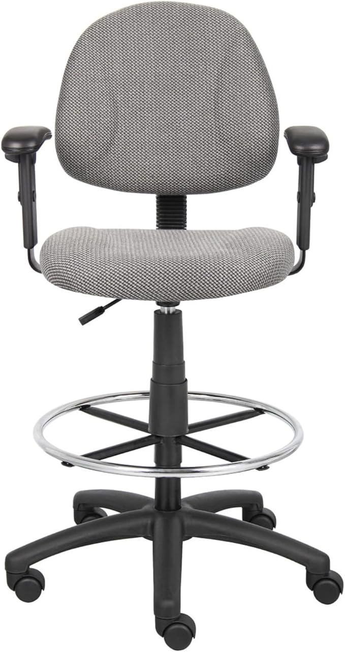 Benzara Jea Drafting Stool Chair, Adjustable, Gray Tweed, Round Footring