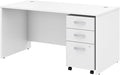 Bush Business Furniture 60W x 30D Office Desk with Mobile File Cabinet, Computer Table and Drawers for Home or Professional Workspace, Studio C Collection, White