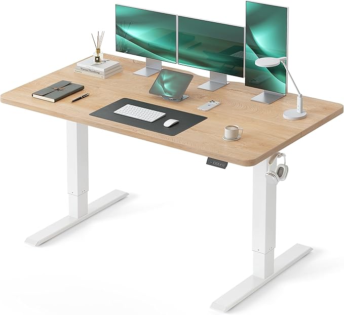 CubiCubi Electric Standing Desk Height Adjustable, 55.1 x 23.6 Inches Home Office Computer Desk, Sit to Stand Up with Memory Presets, Maple