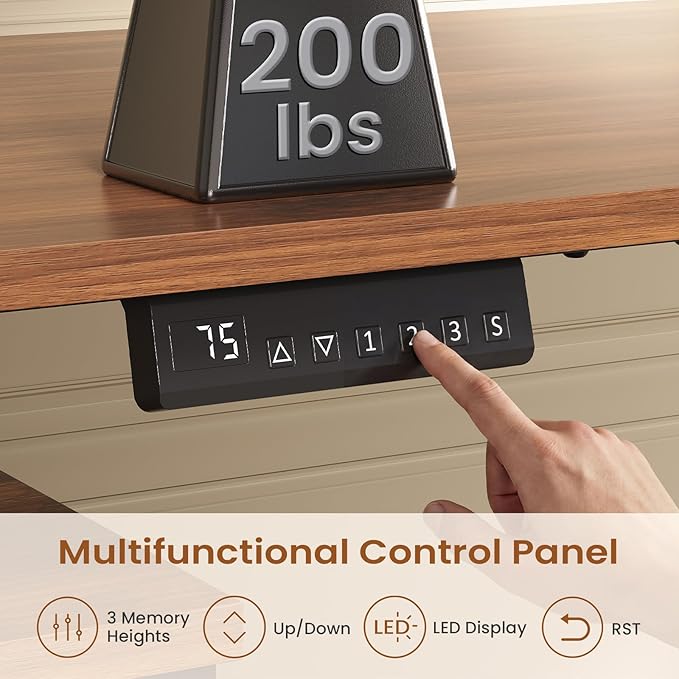 SEDETA Farmhouse L Shaped Electric Standing Desk, 70.9" x 39.4" Height Adjustable Office Executive Desk with 3 Drawers, Standing Computer Desks with Power Outlet for Home Office, Black