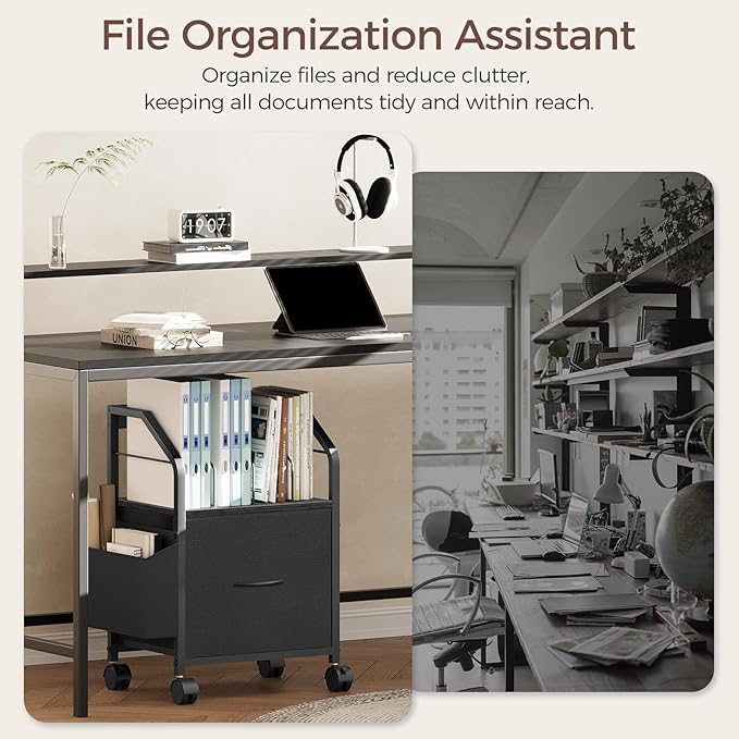 MAHANCRIS Small File Cabinet, Rolling Filing Cabinet for Under Desk with Divider, Single Non-Woven Fabric Drawer File Organizer for A4/Letter Size Documents, Under Desk Storage, Black FCBK3001