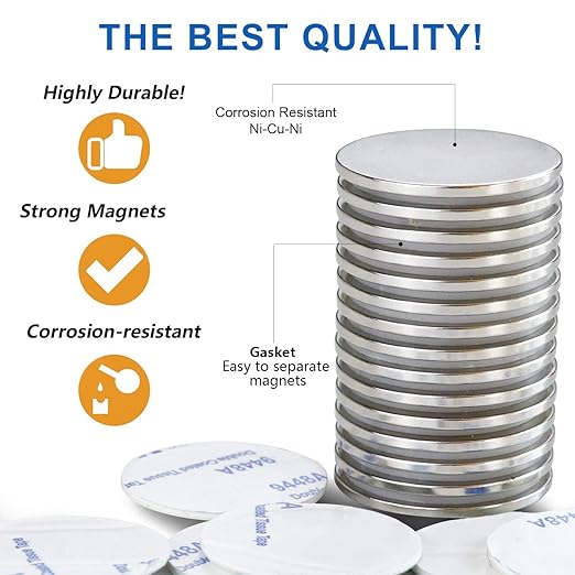 LOVIMAG Super Strong Neodymium Disc Magnets with Double-Sided Adhesive, Powerful Rare Earth Magnet. Fridge, DIY, Building, Scientific, Craft,Office Magnets, 1.26 inch x 0.08 inch, Pack of 15