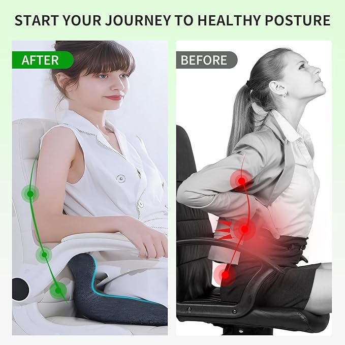 Seashell Memory Foam Seat Cushion -for Office Chair, Truck seat, Car Seat,Desk Chair, Airplane L-Shaped Back Support & Sciatica Relief & Tailbone Coccyx Pain Relief for Long Sitting and Driving(B&G)