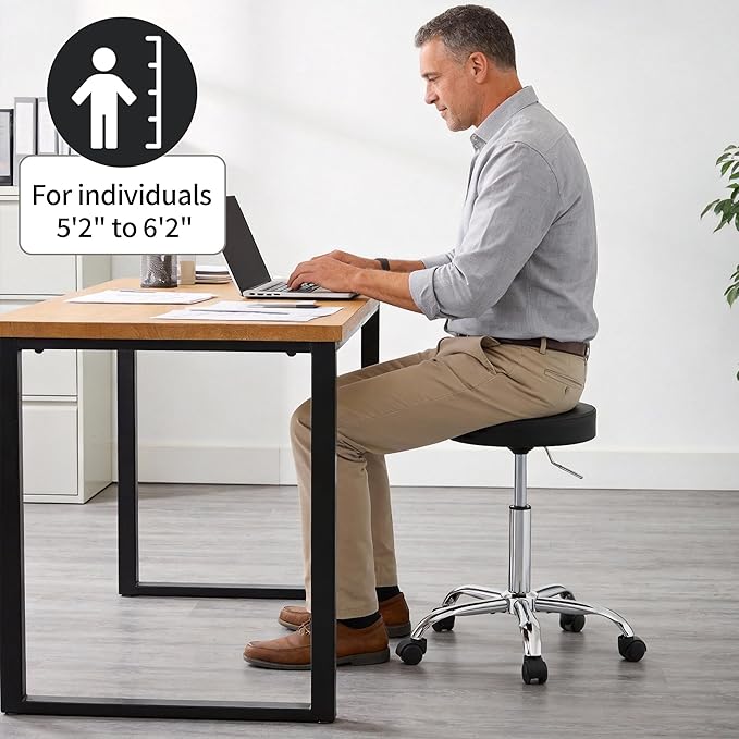 FIRAVOE Rolling Office Stools, Adjustable Drafting Stool on Wheels 19.5"-26.6", Black Ergonomic Office Chair (Black)