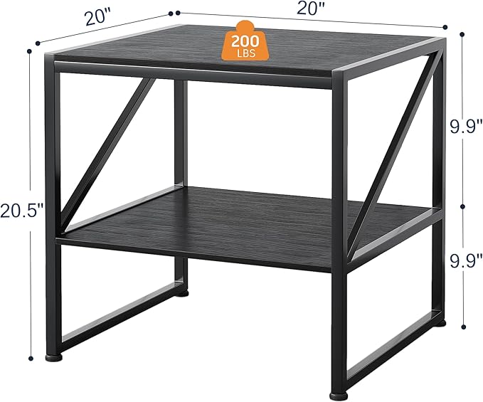 2-Tier Large Priner Stand with Storage Shelf, 20"×20" Under Desk Printer Table for Home Office Organization, End Table for Living Room, Heavy Duty Storage Rack for Scanner Fax Heat Press, Black