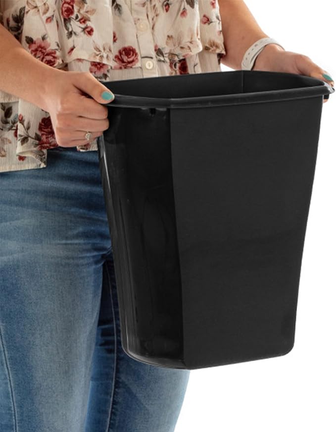 Sterilite 3 Gallon Rectangular Wastebasket, Small Plastic Trash Can for The Bathroom, Bedroom, Dorm Room or Home Office, Black, 6-Pack