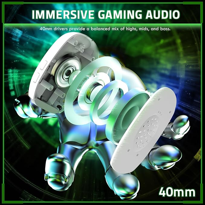MAMBASNAKE×Attack Shark L80PRO Gaming Headset, Lightweight Over-Ear Gaming Headphones,Wired/BT/2.4G Wireless,Dual Microphone Stereo Surround Sound Low Latency for PC/Smartphone/Laptop/Tablet-White