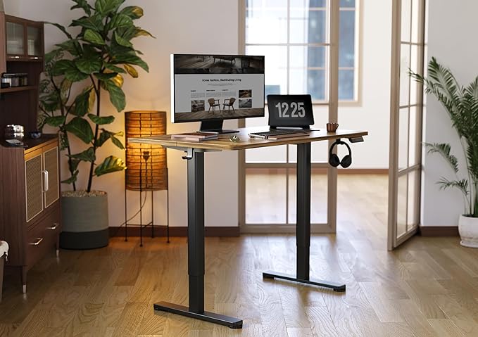 YDN Glass Standing Desk, 40x24 Inch White Standing Desk Adjustable Height Electric Stand Up Quick Install for Computer Desks, Rustic Brown