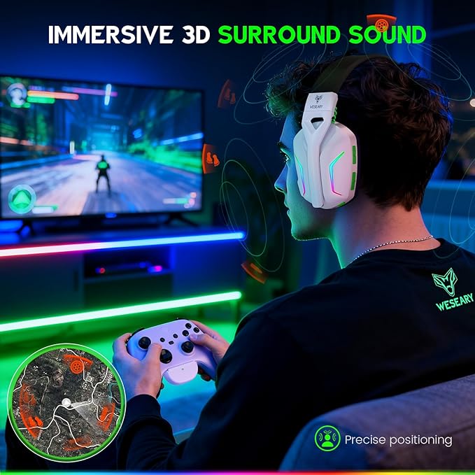 WESEARY Wireless Gaming Headset for Xbox Series X|S, 2.4GHz Ultra-Low Latency Headset with Noise Cancelling Mic for PC, PS5, PS4, Switch, Mac, 3D Surround Sound, Bluetooth 5.4, 50H Battery