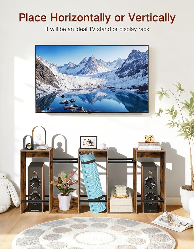 6 Tier S-Shaped Geometric Bookcase with LED Light, Touch & Remote Control, Wide Tall Freestanding Display Shelf, Industrial Storage Cabinet for Living Room, Bedroom, Office