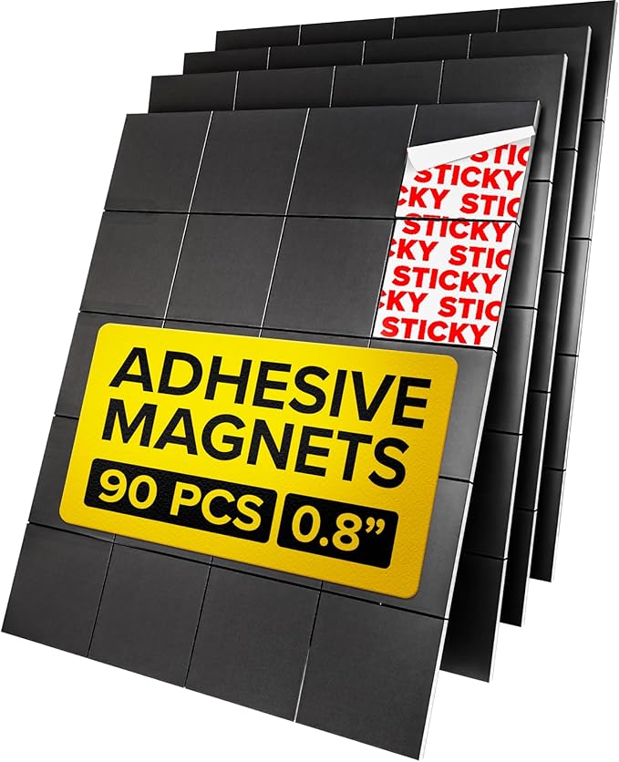 Hyper-Sticky Magnets with Adhesive Backing - 90pcs 0.8x0.08 Strong Magnetic Squares for Whiteboard Fridge - Easy-to-Cut Stickers for Planning and Organization - Teacher Must Have - Teacher Supplies