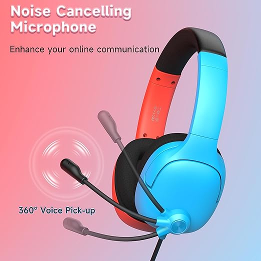Gaming Headset for Nintendo Switch/Lite/OLED, Gaming Headphones with Mic for Nintendo Switch 2 Fortnite/Sports (Red/Blue)
