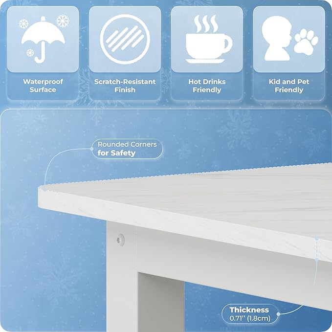 43" Home Office Desk Modern Computer Desk 43.3x23.6x29.5 inches PC Table with Thicken Frame Industrial Style Sturdy Metal Frame Furniture for Writing Gaming Marble White+White