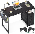 AODK 40-Inch Small Computer Desk with Fabric Drawers, Kids Girls Teen Study Writing Desk for Bedroom, Home Office Desk with Storage Shelf & Bag for Small Space, Black