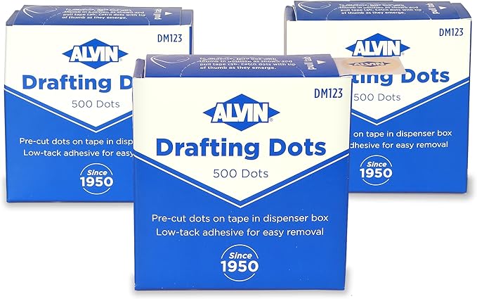Alvin Drafting Dots – 500 Pre-Cut 7/8” Dots, Low-Tack Adhesive, Clean Removal, Easy Dispenser Box – Ideal for Drafting, Tracing, and Art Projects - 3 Pack