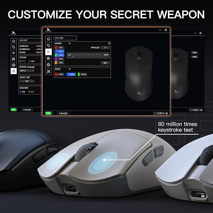 Darmoshark M3 Wireless Gaming Mouse,Tri-Mode 2.4G/USB-C/Bluetooth Mouse Up to 26000DPI,PAW3395 optical sensor Lightweight 58g,8 programmable button 500MAh Battery Life,Computer Mouse for Laptop,PC,Mac