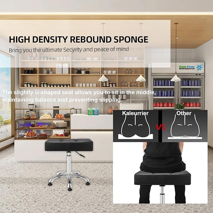 Kaleurrier Heavy Duty Stools with Bell Glides Backless Height Adjustable Stool - Swivel Stool Chair for Counter Bar Office Lab Home Kitchen Lab Clinic Dentist Classroom (Stationary Casters, Black)