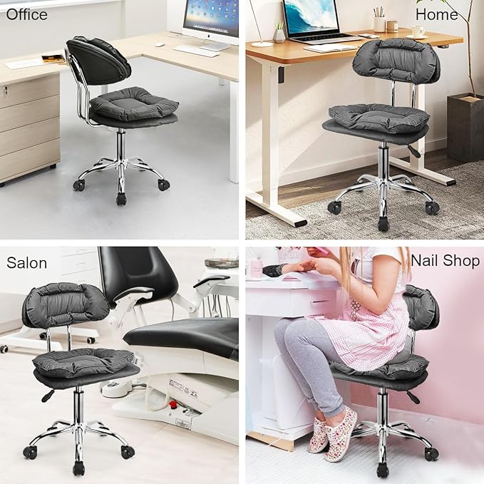 JOSTZHXIN Rolling Stool Backrest, Thick Seat Padding, Heavy Duty Home Office Rolling Chair, Adjustable Height Swivel Stool Chair for Nail Salon Spa Massage Tattoo Work,Dark Grey