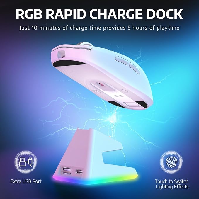 MAMBASNAKE Attack Shark X6 Wireless Gaming Mouse,RGB Magnetic Charging Dock,X3 Upgrade, 49g Ultralight 2.4GHz/BT5.2/USB-C Tri-Mode,PAW3395 Sensor 26KDPI,G502 Programmable Mice for Win/Mac - White