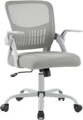 DUMOS Home Office Computer Chair - Ergonomic Mid Back Desk with Lumbar Support and Rocking Mode, Height Adjustable with Flip-up Armrest, for Conference Meeting Room, 360° Swivel, Adults, Grey
