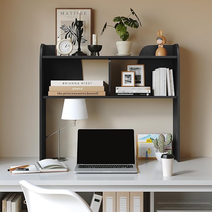 Wooden Desktop Bookshelf,37”3-Tier Rounded-Edge Desk,Storage Organizer,Space-Saving Countertop Shelf for Office Dorm Home,Black