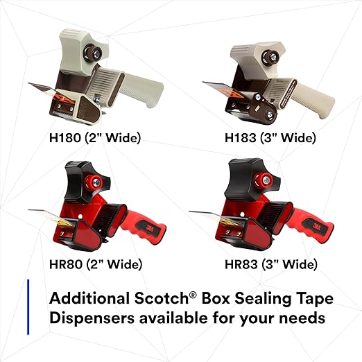 3M Scotch - 21200190087 H180 Industrial Packing Tape Dispenser for 2" Tape – Lightweight and Portable for Commercial Packaging, Shipping, Moving, Carton and Box Sealing, Gray (19008), Metal, Plastic