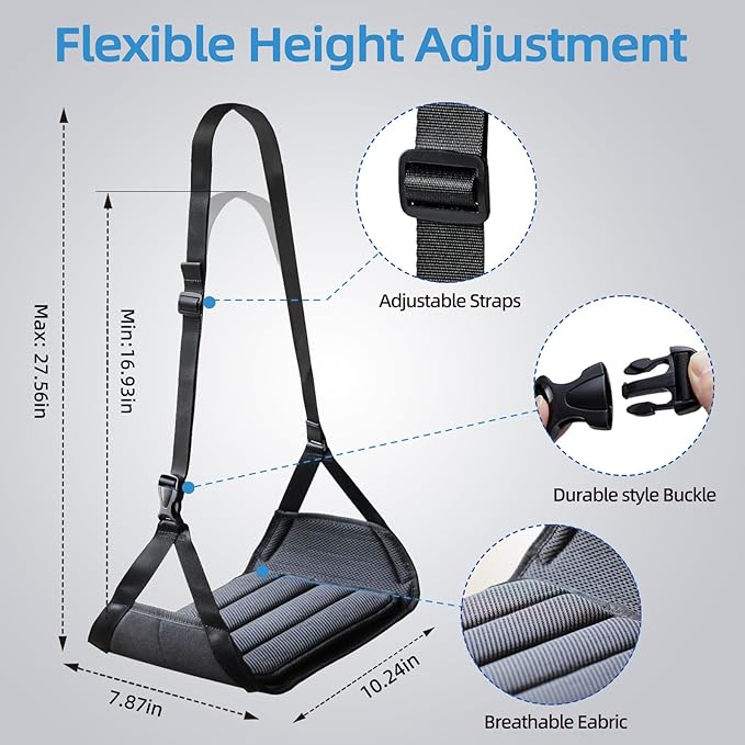 Foot Hammock for Plane Travel, No Collapse Airplane Foot Hammock with Bamboo Panel for Firm Support, Wide Leg Sling for Airplane Travel with Adjustable Straps