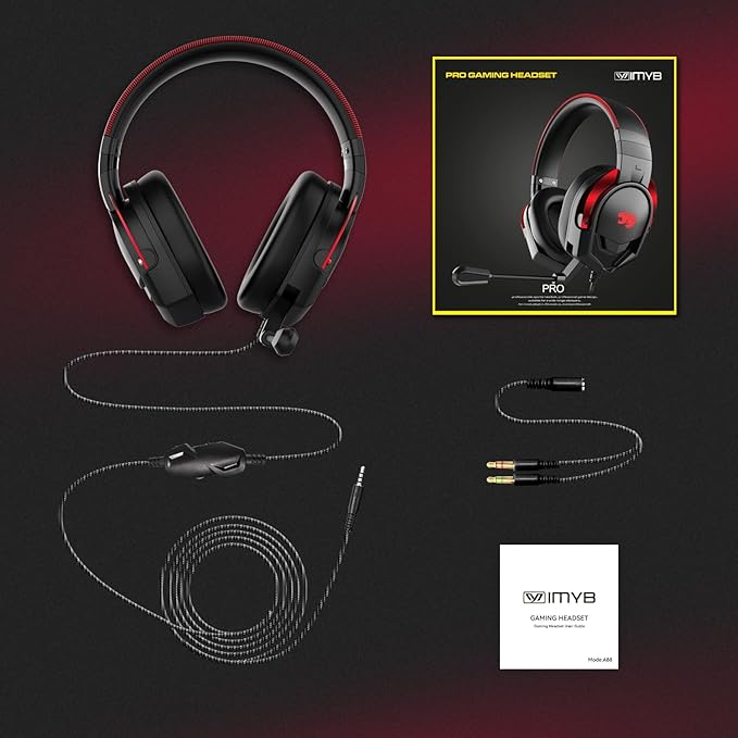 Gaming Headset with Microphone for Pc, Xbox One Series X/s, Ps4, Ps5, Switch, Stereo Wired Noise Cancelling Over-Ear Headphones with Mic, RGB, for Computer, Laptop, Mac, Nintendo (Black Red)