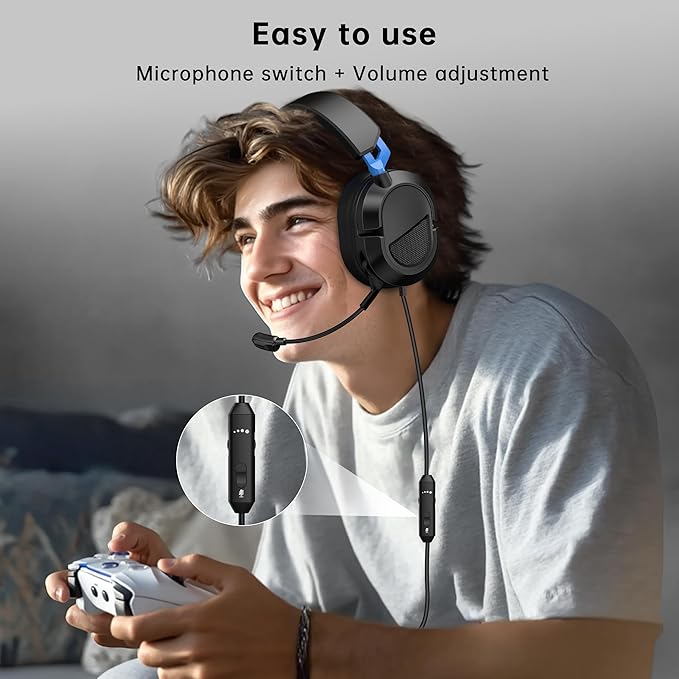 Gaming Headset for PS5、PS4、Xbox Series X、Xbox Series S/One、PC、PS5Pro 207g Headset with Clear Mic for Work 𝟐𝟎𝟐𝟔 𝐔𝐩𝐠𝐫𝐚𝐝𝐞 Wired Gaming Headphones with Mic、3.5mm Splitter、79in Cable.Gamer Gifts