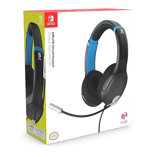 PDP Gaming AIRLITE Stereo Headset with Mic for Nintendo Switch/Lite/OLED - Wired Power Noise Cancelling Microphone, Lightweight, Soft Comfort On Ear Headphones (Moonlight Black/Blue)