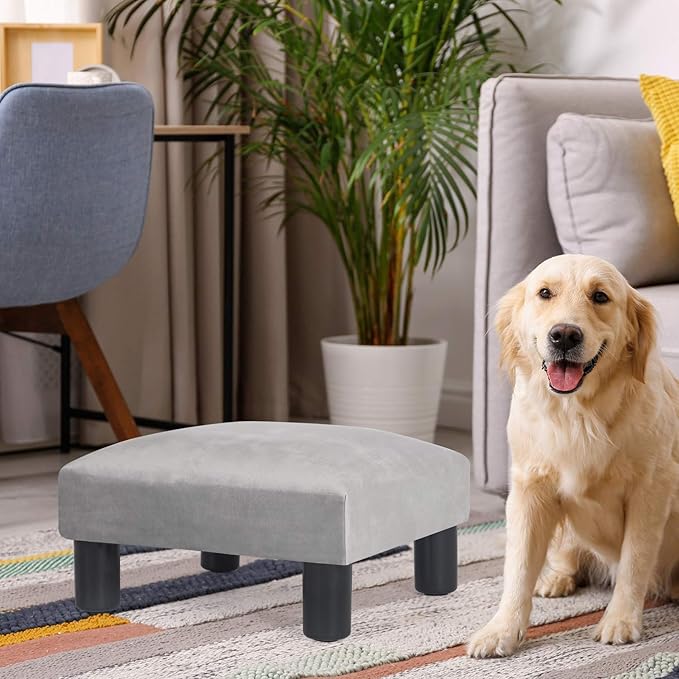 Ottoman Footrest Stool Velvet Modern Small Square Seat Chair Footstool (Gray)