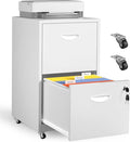 2 Drawer Mobile File Cabinet with Lock, White Metal Filing Cabinets with Wheels, Vertical Rolling File Cabinet Fit Hanging Files, Letter and A4 Documents