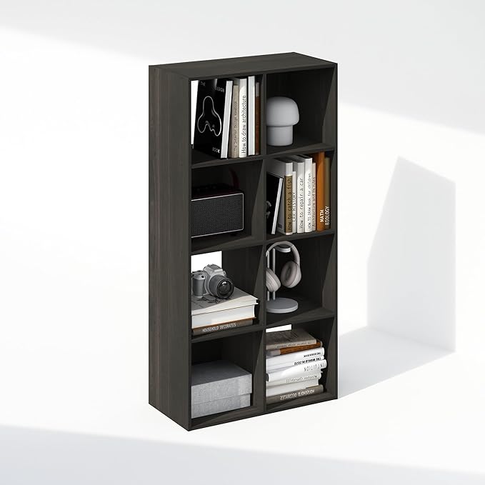 Furinno PELLI Book Shelf, 8-Cube Bookshelf, Horizontal Cube Storage Organizer Bookcase, 11.7 x 23.7 x 47, for Living Room, Bedroom, Home Office, Espresso