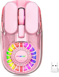 Wireless Bluetooth Mouse, Transparent BT+2.4G Dual-Mode Gaming Mouse with Magnetic Top Cover, Rechargeable RGB Backlit Computer Mouse for Laptop, PC, MacBook, iPad (Pink)
