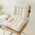 Seat Cushion with Back Support, 31.5 Inch Chenille and PP Cotton Integrated Chair Pad with Fixed Strap for Office Desk and Dining Chairs (White)