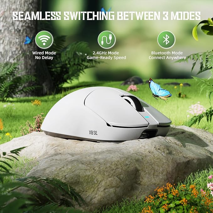 ATTACK SHARK X8 SE Wireless Gaming Mouse,55g Ultra-Lightweight Wired/BT/2.4GHz Wireless Programmable Mouse,1K Polling Rate,PixArt PAW3311 Gaming Sensor,25000 DPI,Gamer Mice for PC/Win/Mac(White)