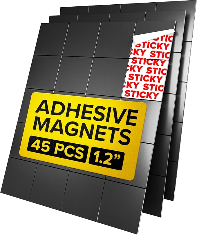 Hyper-Sticky Magnets with Adhesive Backing - 45pcs 1.2x0.08" Strong Magnetic Squares for Whiteboard Fridge - Easy-to-Cut Stickers for Planning and Organization - Teacher Must Have - Teacher Supplies