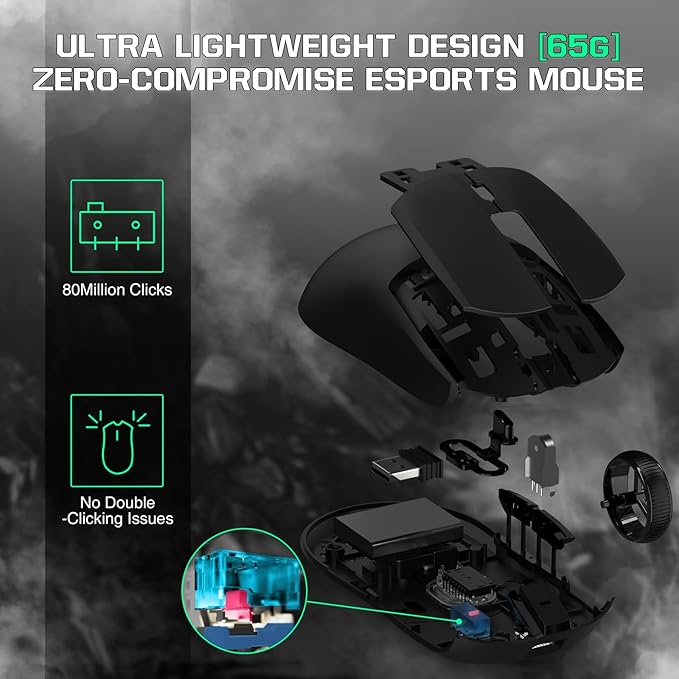 ATTACK SHARK AJ139 G Pro Gaming Mouse 4K Polling Lightweight PAW 3395 Sensor Receiver up to 26,000DPI 6 Programmable Button USB-C Charging Ergonomic Symmetric for Xbox PS4 PC Mac Gamer